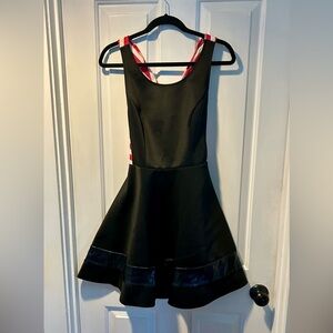 SACHIN + BABI black satin A line dress.